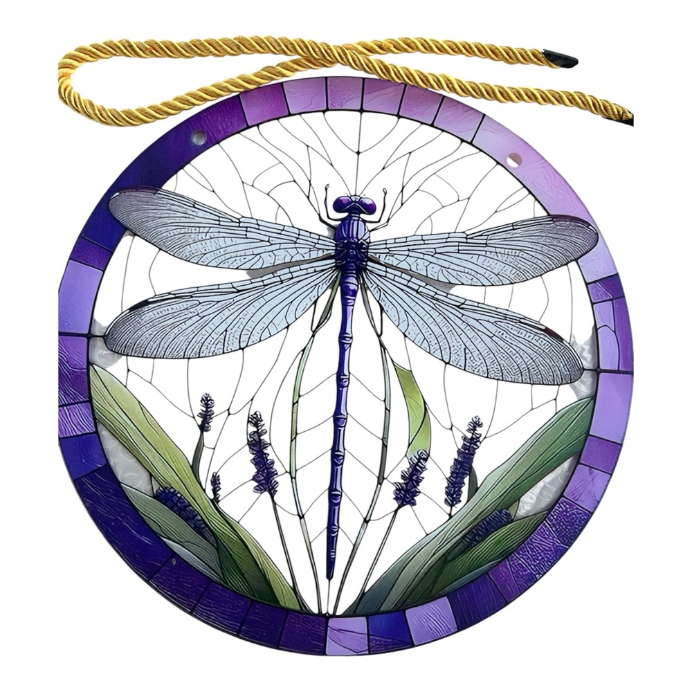 Dragonfly Acrylic Sun Catcher Purple Stained Glass Style Window Hanging